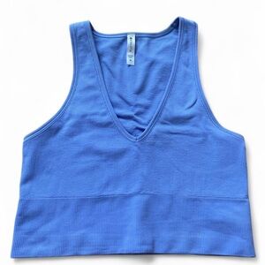 Athleta Ribbed Blue Sleeveless Crop Tank Top